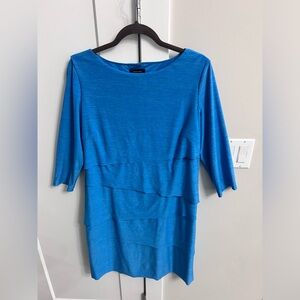 Tahari Arthurs Levine Plus Blue Dress‎ Layered Raw Edges Women’s 14